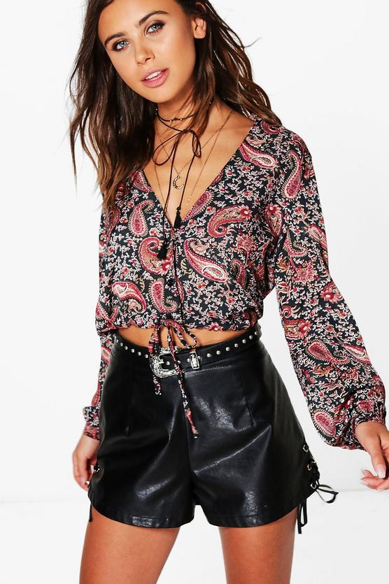 Petite Megan Paisley Print Drawstring Hem Shirt